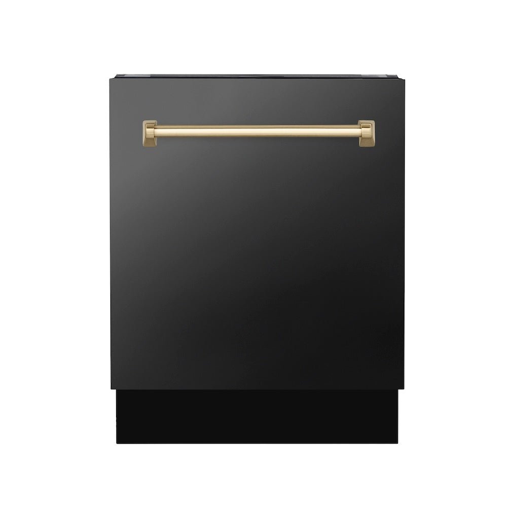 ZLINE Autograph Edition 24" Tallac Series 3rd Rack Top Control Built-In Tall Tub Dishwasher in Black Stainless Steel with Champagne Bronze Handle, 51dBa (DWVZ-BS-24-CB)
