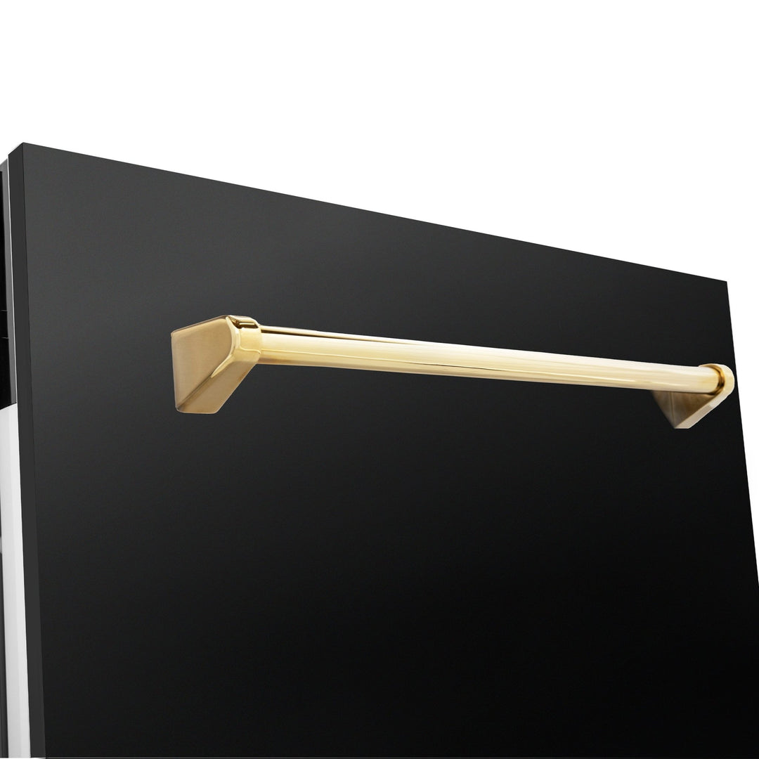 ZLINE Autograph Edition 24" Tallac Series 3rd Rack Top Control Built-In Tall Tub Dishwasher in Black Stainless Steel with Polished Gold Handle, 51dBa (DWVZ-BS-24-G)