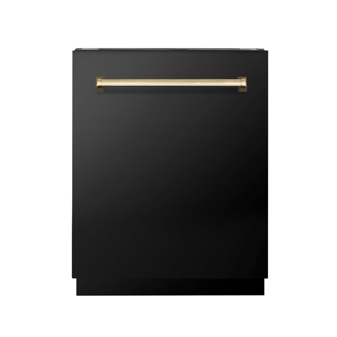 ZLINE Autograph Edition 24" Tallac Series 3rd Rack Top Control Built-In Tall Tub Dishwasher in Black Stainless Steel with Polished Gold Handle, 51dBa (DWVZ-BS-24-G)