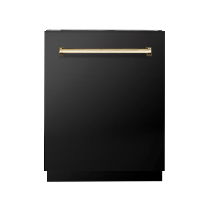 ZLINE Autograph Edition 24" Tallac Series 3rd Rack Top Control Built-In Tall Tub Dishwasher in Black Stainless Steel with Polished Gold Handle, 51dBa (DWVZ-BS-24-G)