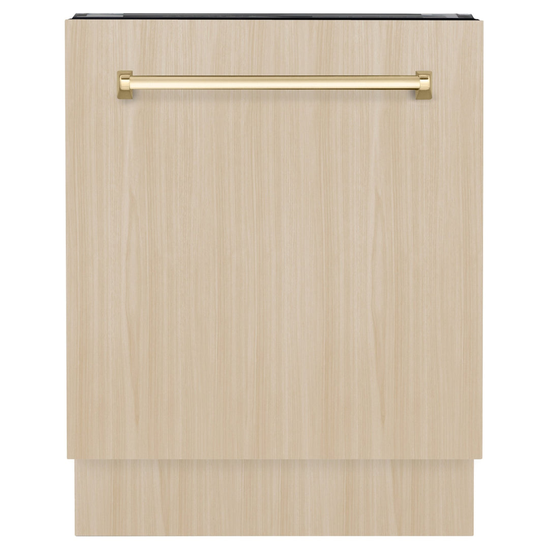 ZLINE Autograph Edition 24" Tallac Series 3rd Rack Top Control Built-In Tall Tub Dishwasher in Custom Panel Ready with Polished Gold Handle, 51dBa (DWVZ-24-G)