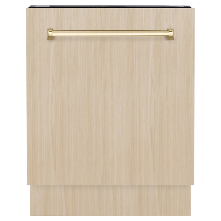 ZLINE Autograph Edition 24" Tallac Series 3rd Rack Top Control Built-In Tall Tub Dishwasher in Custom Panel Ready with Polished Gold Handle, 51dBa (DWVZ-24-G)