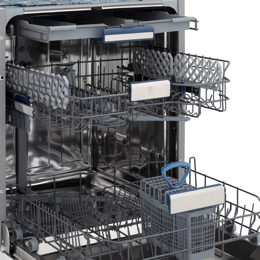 ZLINE Autograph Edition 24" Tallac Series 3rd Rack Top Control Built-In Tall Tub Dishwasher in Custom Panel Ready with Polished Gold Handle, 51dBa (DWVZ-24-G)