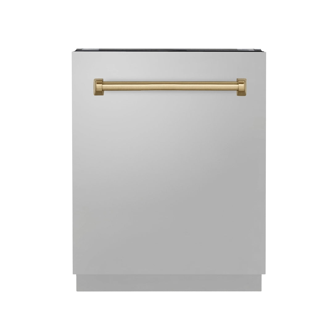 ZLINE Autograph Edition 24" Tallac Series 3rd Rack Top Control Built-In Tall Tub Dishwasher in Stainless Steel with Champagne Bronze Handle, 51dBa (DWVZ-304-24-CB)