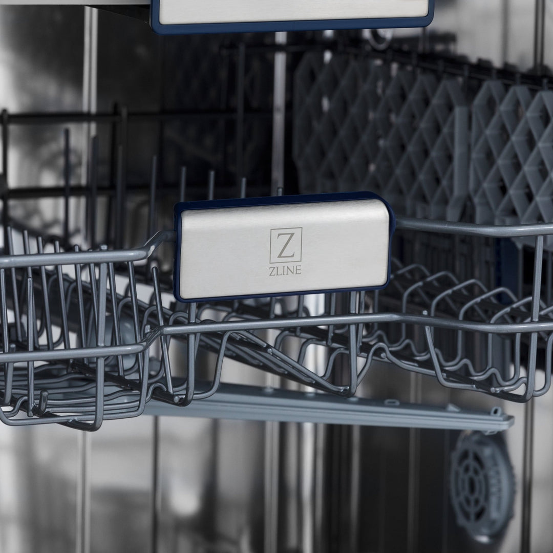 ZLINE Autograph Edition 24" Tallac Series 3rd Rack Top Control Built-In Tall Tub Dishwasher in Stainless Steel with Polished Gold Handle, 51dBa (DWVZ-304-24-G)
