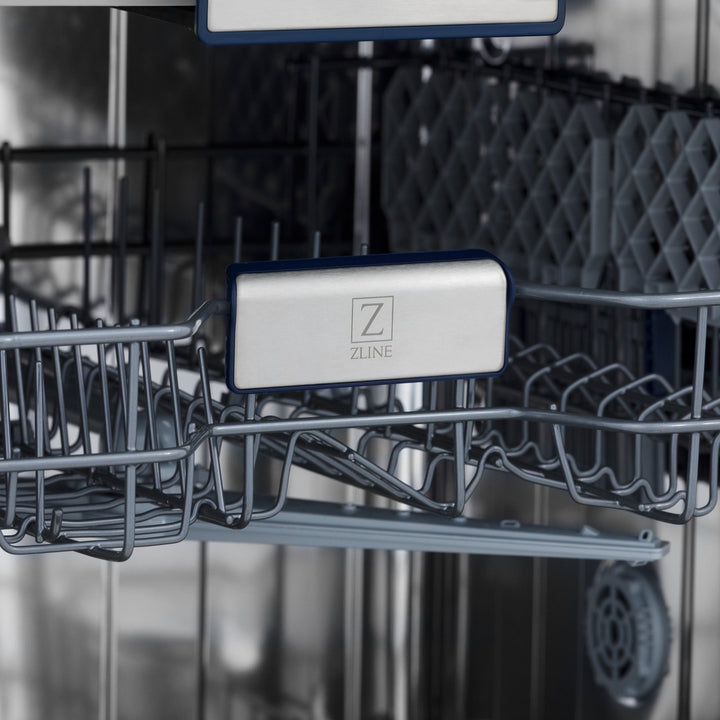 ZLINE Autograph Edition 24" Tallac Series 3rd Rack Top Control Built-In Tall Tub Dishwasher in Stainless Steel with Polished Gold Handle, 51dBa (DWVZ-304-24-G)