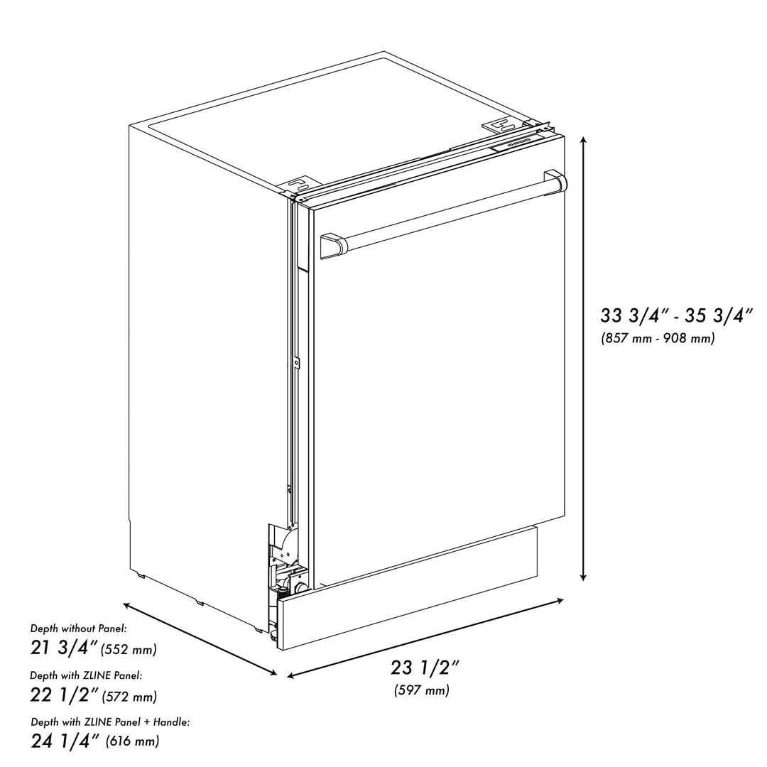 ZLINE Autograph Edition 24" Tallac Series 3rd Rack Top Control Built-In Tall Tub Dishwasher in Stainless Steel with Polished Gold Handle, 51dBa (DWVZ-304-24-G)