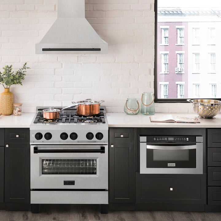 ZLINE Autograph Edition 30" Fingerprint Resistant Stainless Steel Range Hood with Matte Black Handle (8654SNZ-30-MB)
