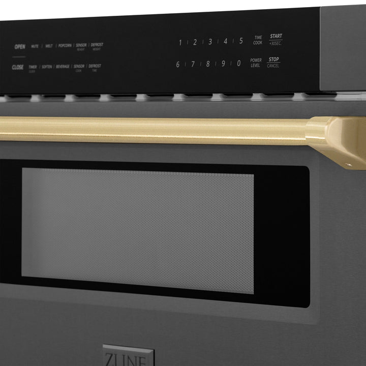 ZLINE Autograph Edition 30 in. 1.2 cu. ft. Built-in Microwave Drawer in Black Stainless Steel and Champagne Bronze Accents (MWDZ-30-BS-CB)