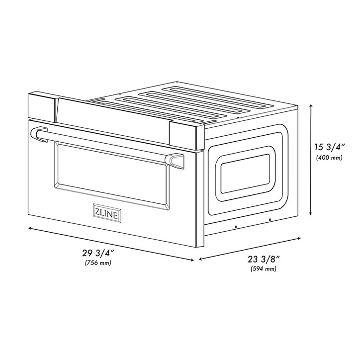 ZLINE Autograph Edition 30 in. 1.2 cu. ft. Built-in Microwave Drawer in Black Stainless Steel and Champagne Bronze Helix Handle (MWDZ-30-BS-KCB)