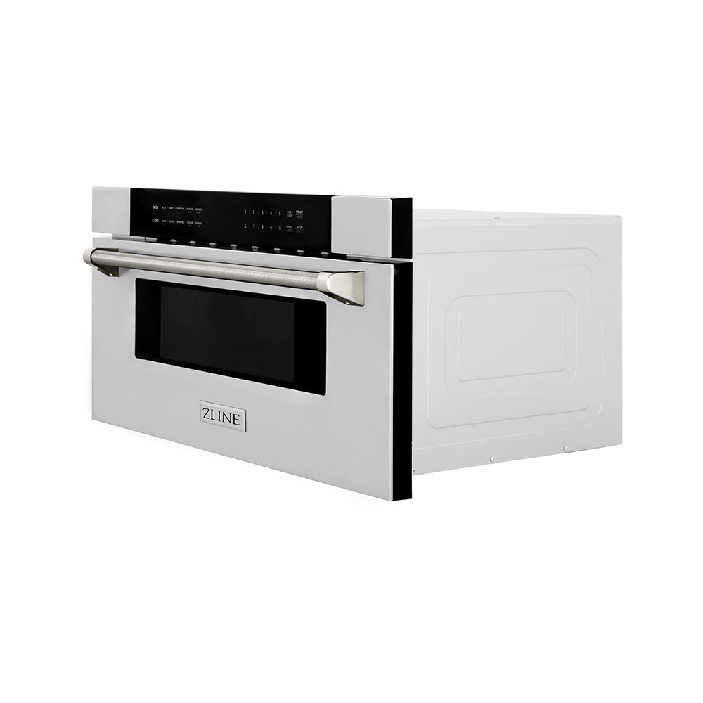 ZLINE Autograph Edition 30 in. 1.2 cu. ft. Built-in Microwave Drawer in Stainless Steel and Polished Gold Nickel Handle (MWDZ-30-KPN)