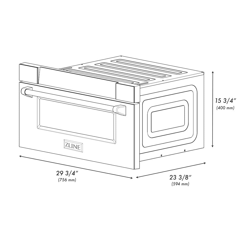 ZLINE Autograph Edition 30 in. 1.2 cu. ft. Built-In Microwave Drawer in Stainless Steel with Polished Gold Accents (MWDZ-30-G)