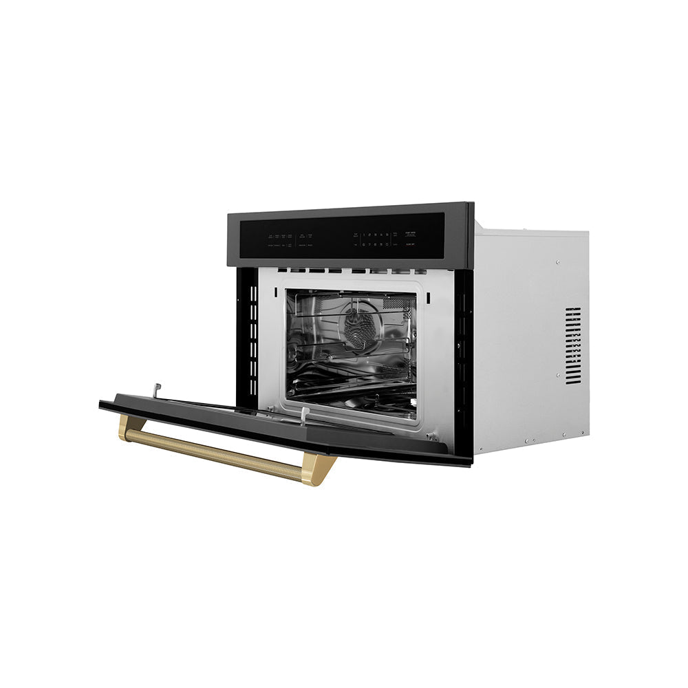 ZLINE Autograph Edition 30 in. 1.6 cu ft. Built-in Convection Microwave Oven in Black Stainless Steel and Champagne Bronze Helix Handle (MWOZ-30-BS-KCB)
