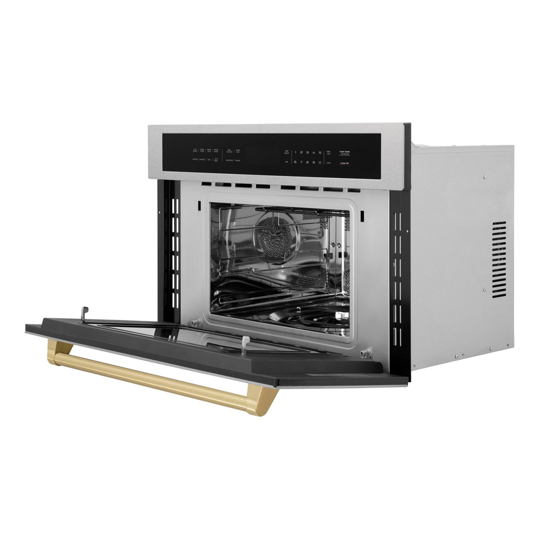 ZLINE Autograph Edition 30 in. 1.6 cu ft. Built-in Convection Microwave Oven in Satin Stainless Steel and Champagne Bronze Accents (MWOZ-30-SS-CB)