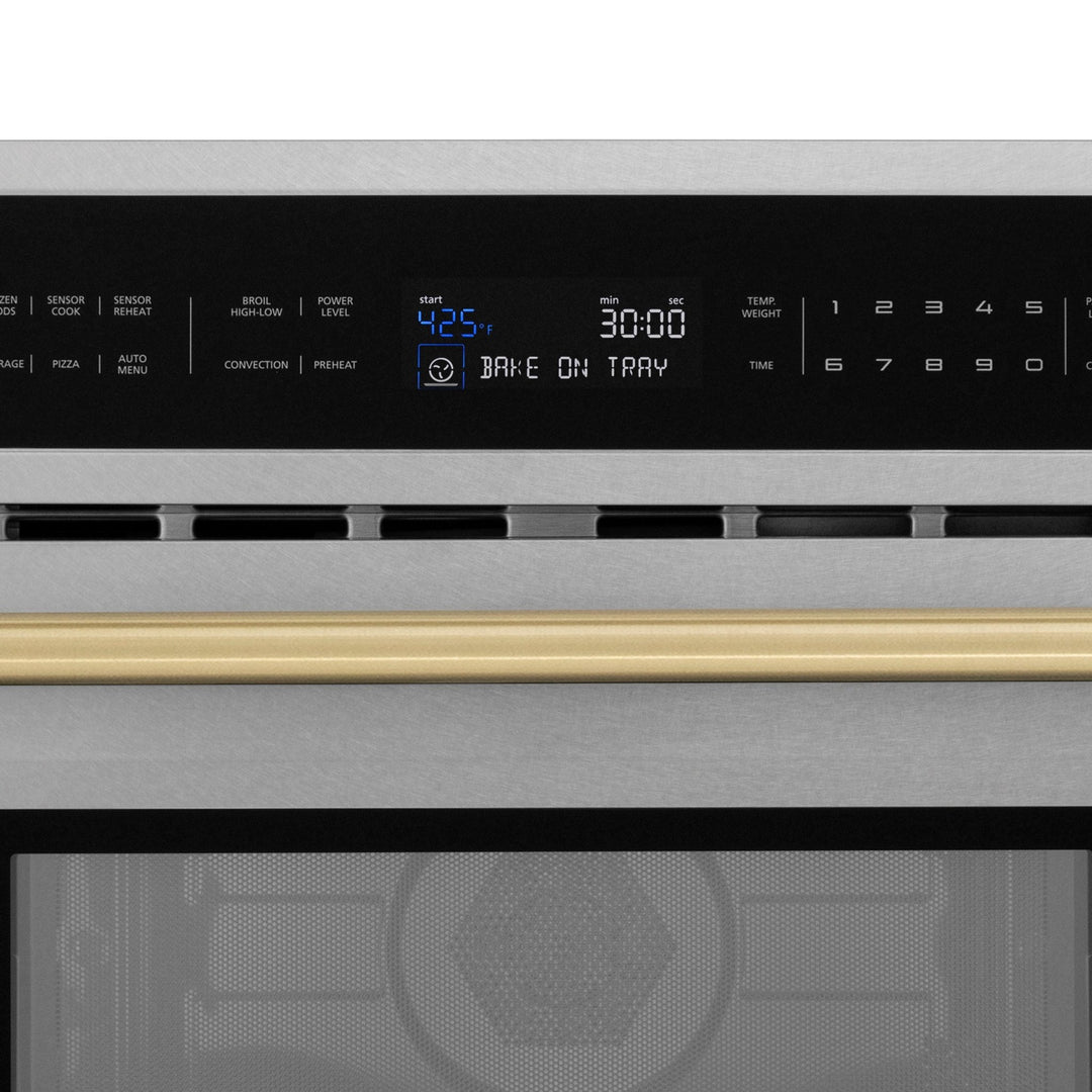 ZLINE Autograph Edition 30 in. 1.6 cu ft. Built-in Convection Microwave Oven in Satin Stainless Steel and Champagne Bronze Accents (MWOZ-30-SS-CB)