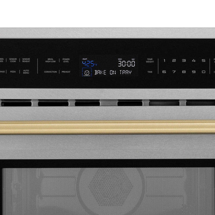 ZLINE Autograph Edition 30 in. 1.6 cu ft. Built-in Convection Microwave Oven in Satin Stainless Steel and Champagne Bronze Accents (MWOZ-30-SS-CB)