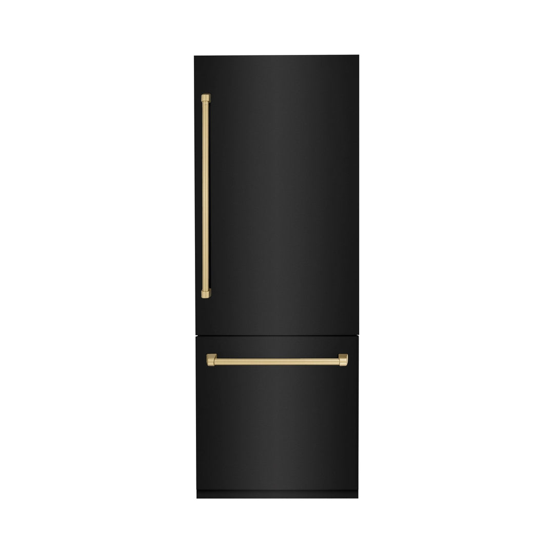 ZLINE Autograph Edition 30 in. 16.1 cu. ft. Built-In Bottom Freezer Refrigerator with Water Dispenser and Ice Maker in Black Stainless Steel with Champagne Bronze Accents (RBIVZ-BS-30-CB)