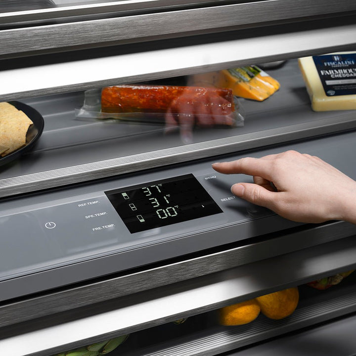 ZLINE Autograph Edition 30 in. 16.1 cu. ft. Built-In Bottom Freezer Refrigerator with Water Dispenser and Ice Maker in Stainless Steel with Graphite Gray Interior and Champagne Bronze Helix Handles (GRBIVZ-30430KCB)