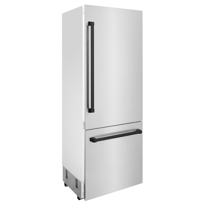 ZLINE Autograph Edition 30 in. 16.1 cu. ft. Built-In Bottom Freezer Refrigerator with Water Dispenser and Ice Maker in Stainless Steel with Matte Black Accents (RBIVZ-304-30-MB)