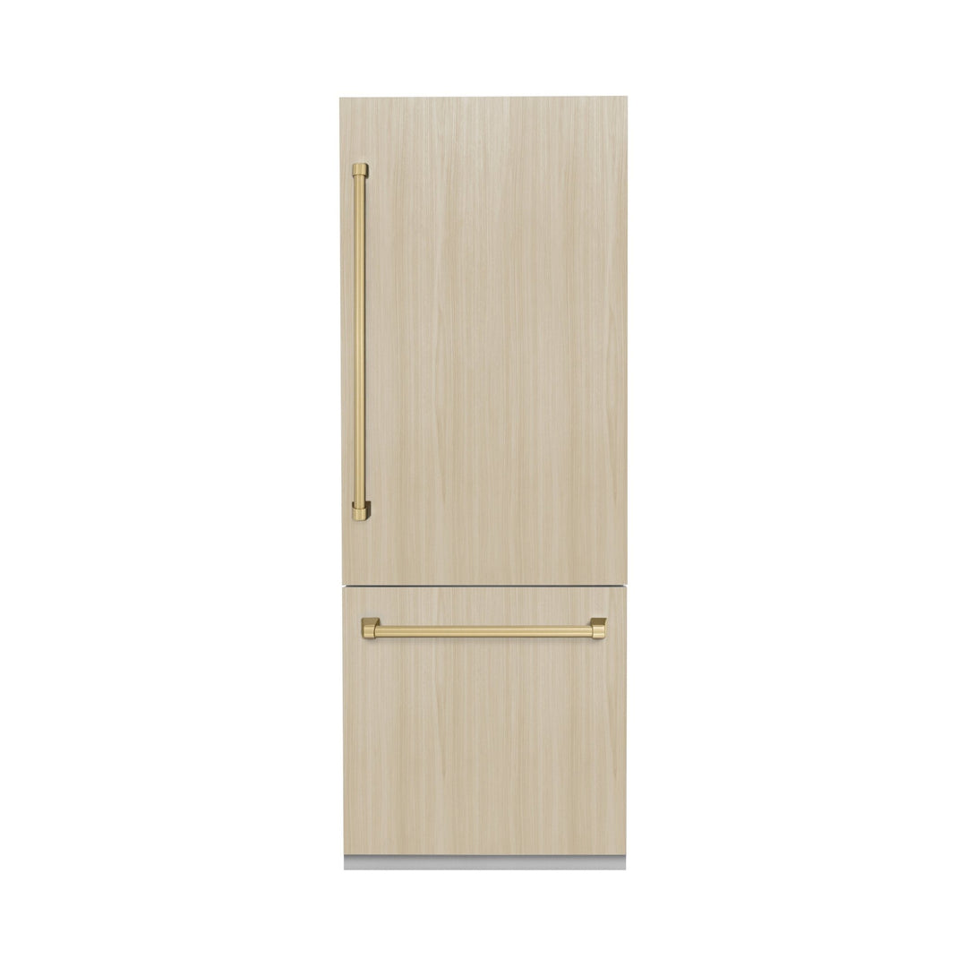 ZLINE Autograph Edition 30 in. 16.1 cu. ft. Panel Ready Built-In Bottom Freezer Refrigerator with Water Dispenser and Ice Maker with Champagne Bronze Accents (RBIVZ-30-CB)
