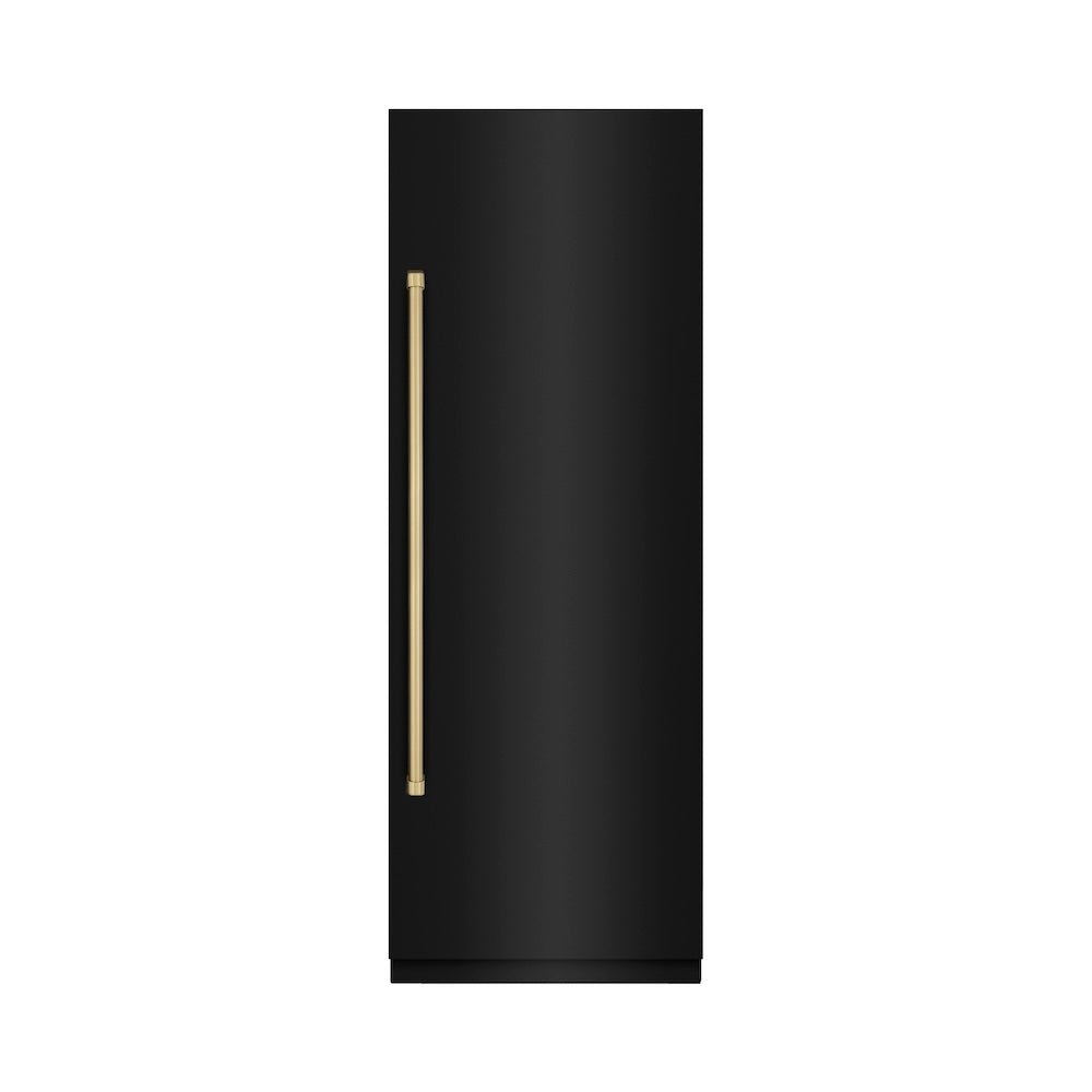 ZLINE Autograph Edition 30 in. 16.7 cu. ft. Column Refrigerator in Black Stainless Steel with Graphite Gray Interior and Champagne Bronze Accents (RCRVZ-BS-30-CB)