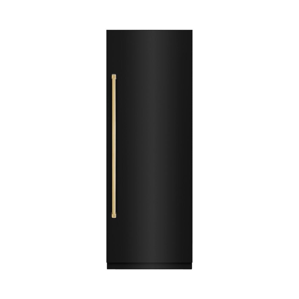 ZLINE Autograph Edition 30 in. 16.7 cu. ft. Column Refrigerator in Black Stainless Steel with Graphite Gray Interior and Polished Gold Accents (RCRVZ-BS-30-G)