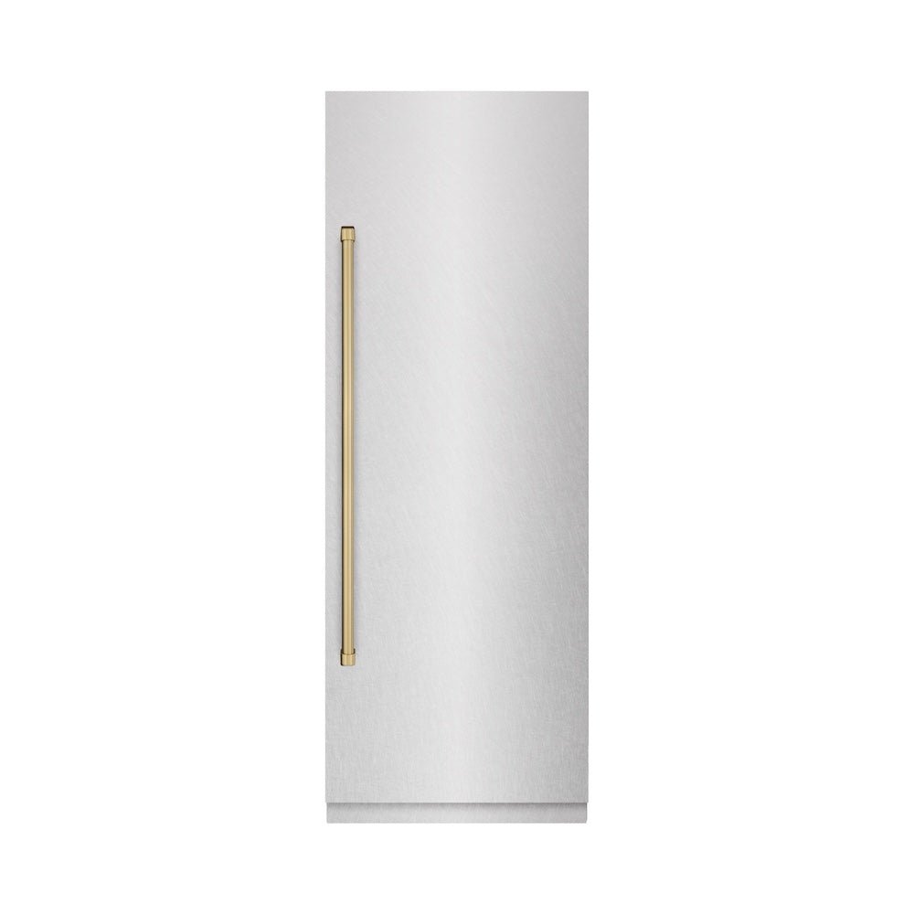 ZLINE Autograph Edition 30 in. 16.7 cu. ft. Column Refrigerator in Satin Stainless Steel with Graphite Gray Interior and Champagne Bronze Accents (RCRVZ-SN-30-CB)