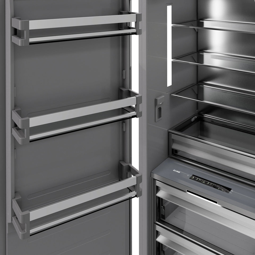 ZLINE Autograph Edition 30 in. 16.7 cu. ft. Column Refrigerator in Satin Stainless Steel with Graphite Gray Interior and Matte Black Accents (RCRVZ-SN-30-MB)