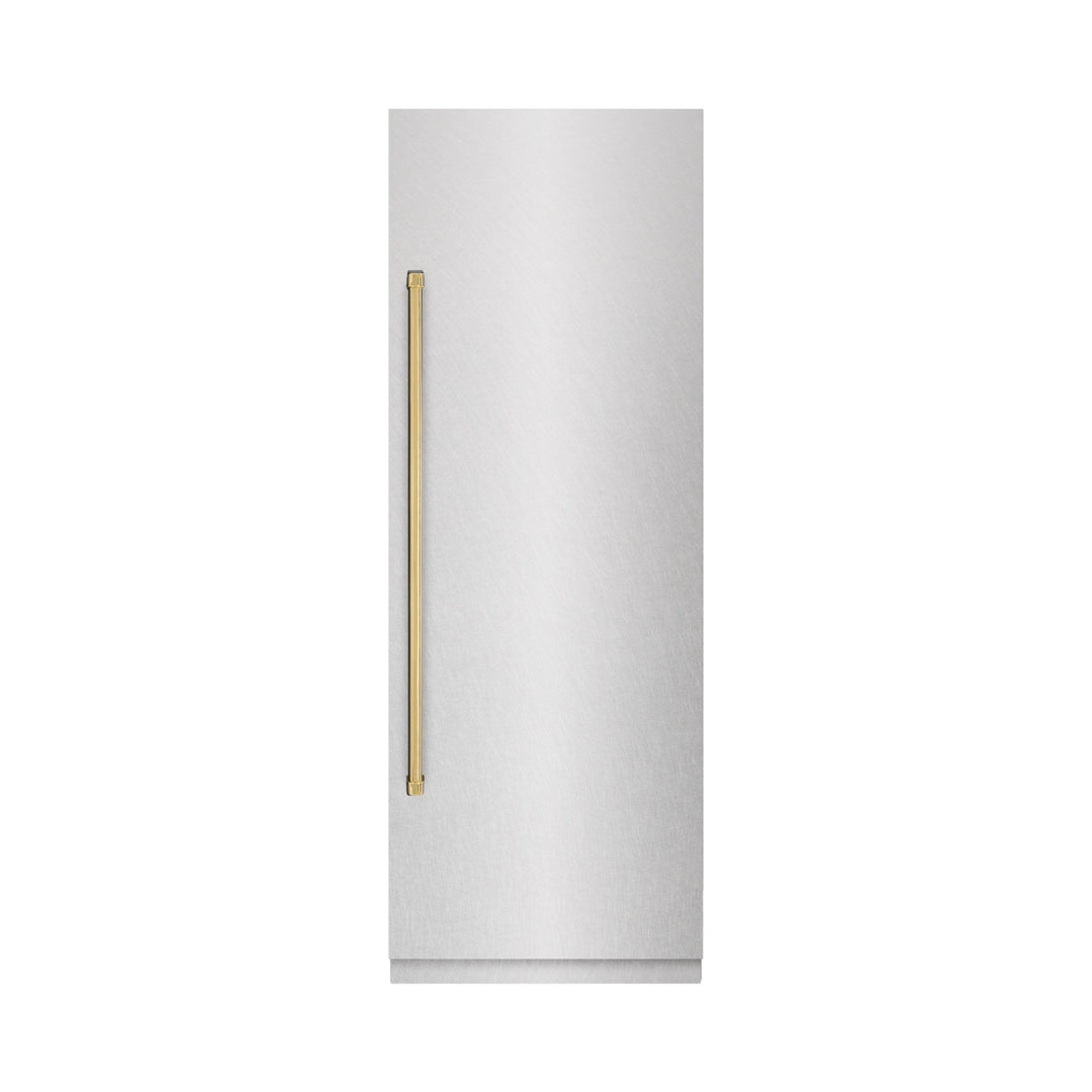 ZLINE Autograph Edition 30 in. 16.7 cu. ft. Column Refrigerator in Satin Stainless Steel with Graphite Gray Interior and Polished Gold Accents (RCRVZ-SN-30-G)
