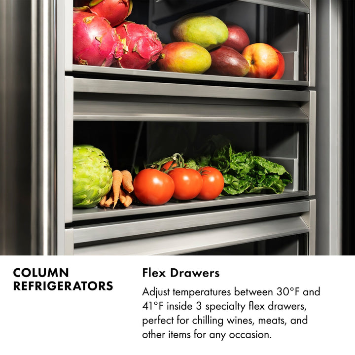 ZLINE Autograph Edition 30 in. 16.7 cu. ft. Column Refrigerator in Satin Stainless Steel with Graphite Gray Interior and Polished Gold Accents (RCRVZ-SN-30-G)