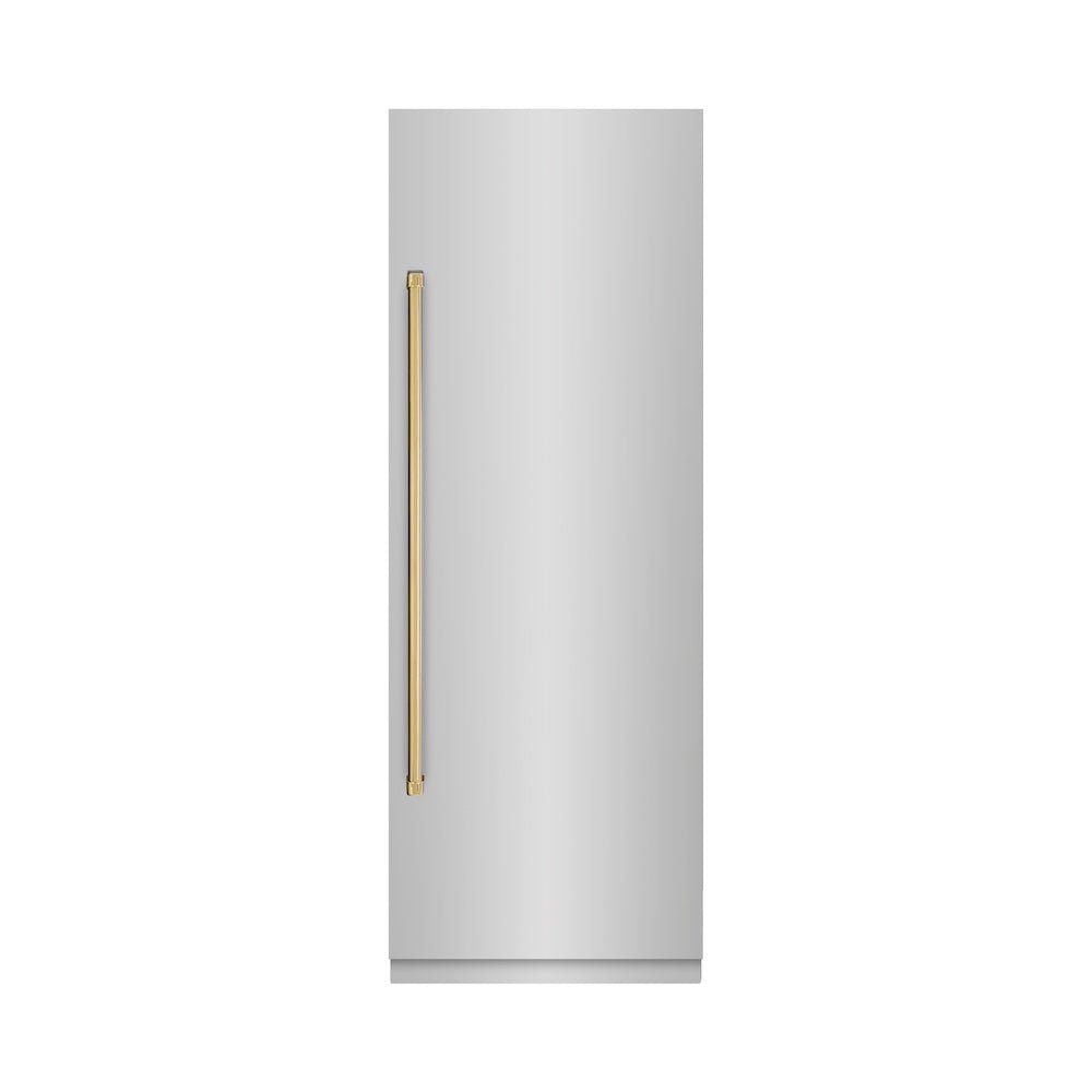 ZLINE Autograph Edition 30 in. 16.7 cu. ft. Column Refrigerator in Stainless Steel with Graphite Gray Interior and Polished Gold Accents (RCRVZ-30430-G)
