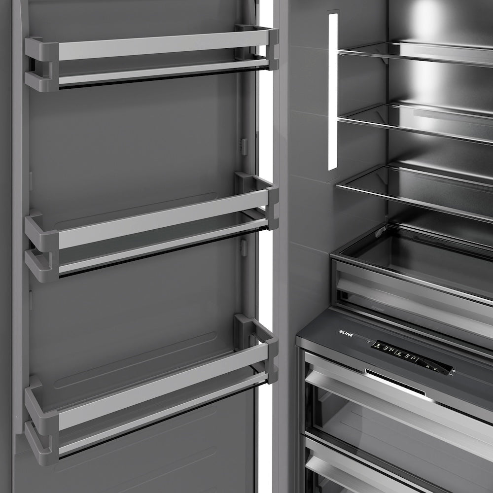 ZLINE Autograph Edition 30 in. 16.7 cu. ft. Column Refrigerator in White Matte with Graphite Gray Interior and Polished Gold Accents (RCRVZ-WM-30-G)