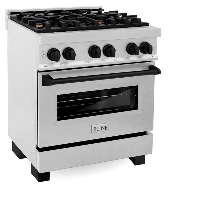 ZLINE Autograph Edition 30 in. 4.0 cu. ft. Legacy Dual Fuel Range with 4 Burner Gas Cooktop and Electric Convection Oven in Satin Stainless Steel and Matte Black Accents (RASZ-SN-30-MB)