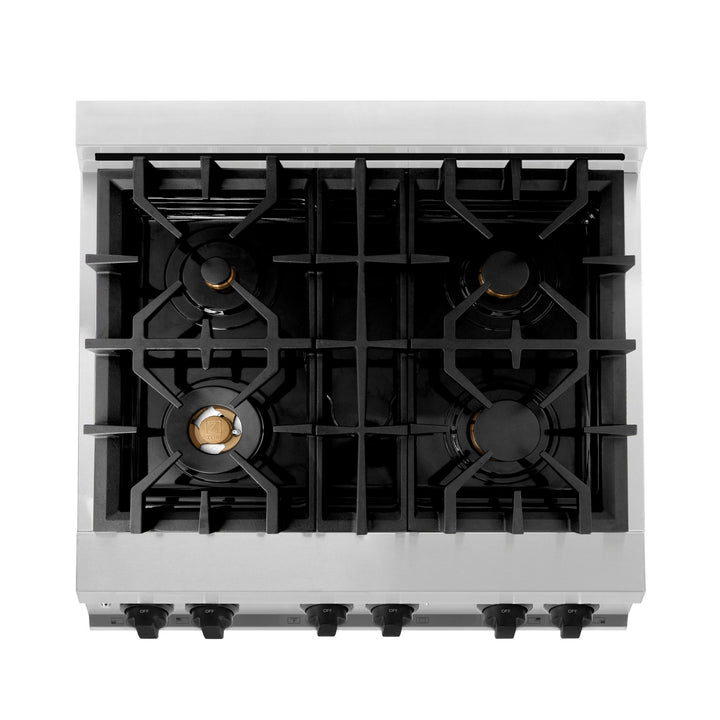 ZLINE Autograph Edition 30 in. 4.0 cu. ft. Legacy Dual Fuel Range with 4 Burner Gas Cooktop and Electric Convection Oven in Stainless Steel and Matte Black Accents (RAZ-30-MB)