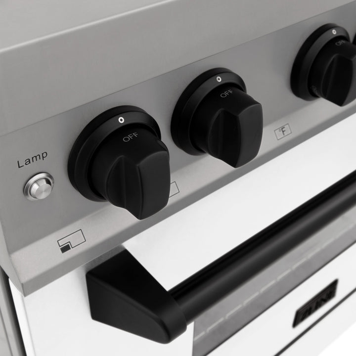 ZLINE Autograph Edition 30 in. 4.0 cu. ft. Legacy Dual Fuel Range with 4 Burner Gas Cooktop and Electric Convection Oven in Stainless Steel with White Matte Door and Matte Black Accents (RAZ-WM-30-MB)