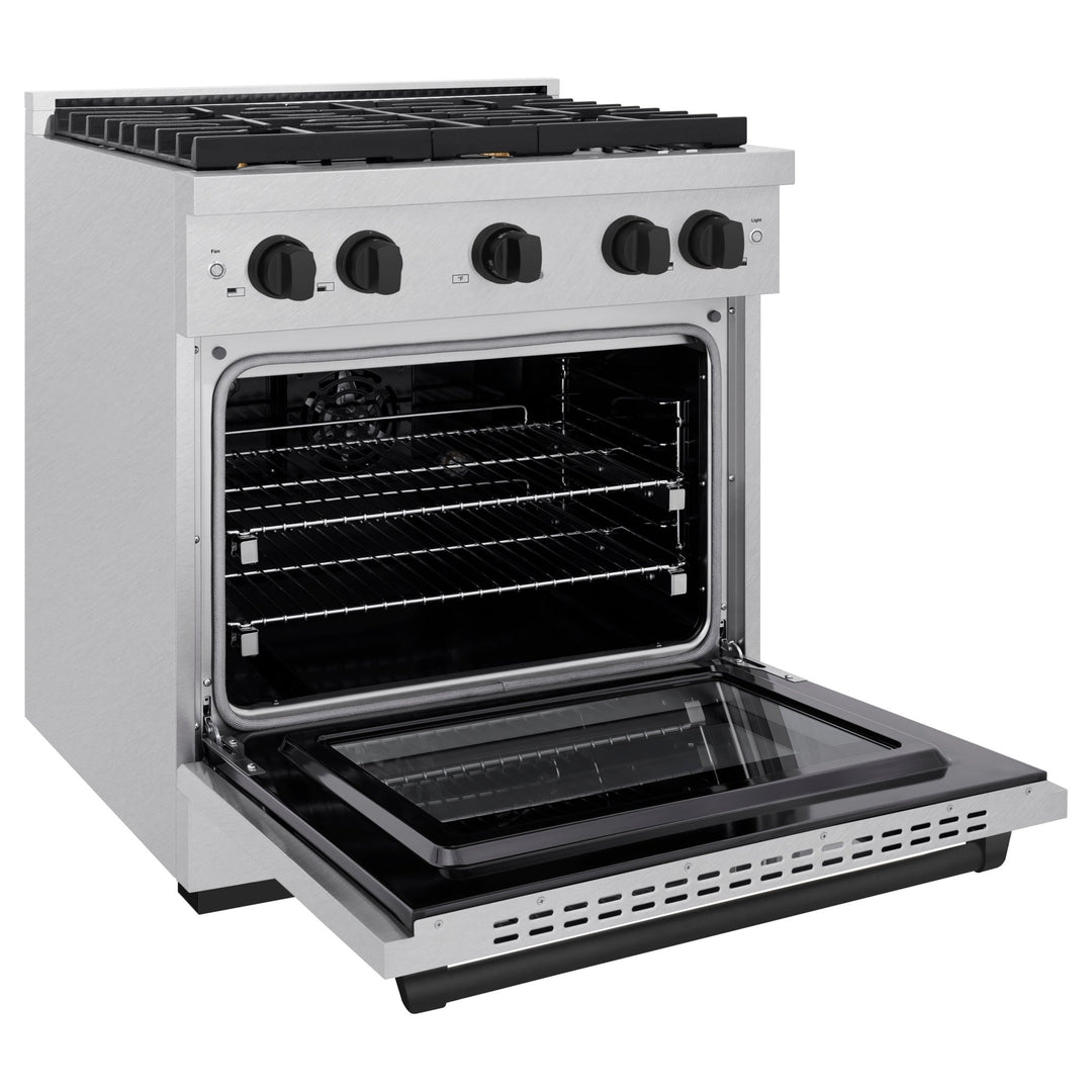 ZLINE Autograph Edition 30 in. 4.2 cu. ft. Paramount Dual Fuel Range with 4 Burner Gas Cooktop and Electric Convection Oven in Satin Stainless Steel with Matte Black Accents (SDRSZ-30-MB)