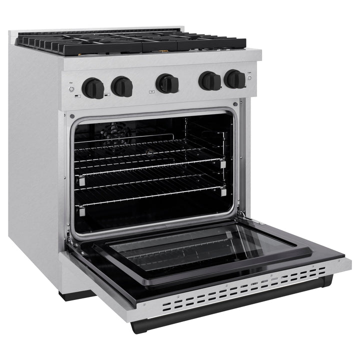 ZLINE Autograph Edition 30 in. 4.2 cu. ft. Paramount Dual Fuel Range with 4 Burner Gas Cooktop and Electric Convection Oven in Satin Stainless Steel with Matte Black Accents (SDRSZ-30-MB)