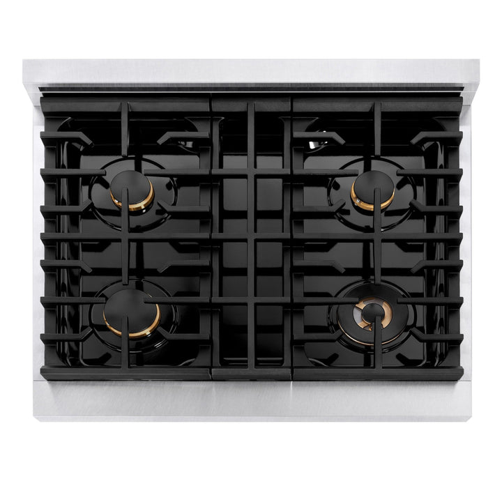 ZLINE Autograph Edition 30 in. 4.2 cu. ft. Paramount Dual Fuel Range with 4 Burner Gas Cooktop and Electric Convection Oven in Satin Stainless Steel with White Matte Door and Matte Black Accents (SDRSZ-WM-30-MB)