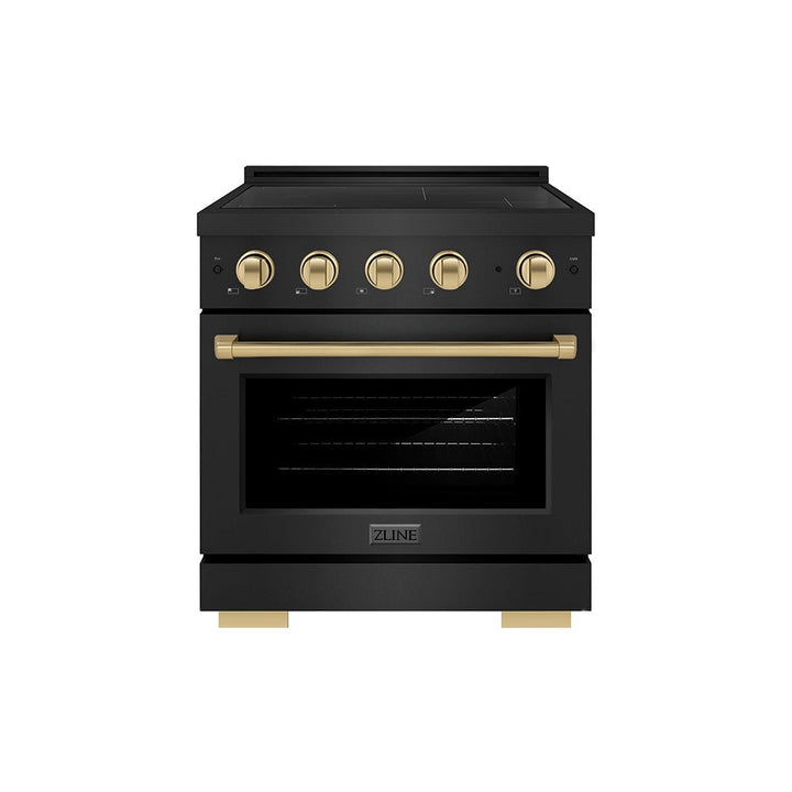 ZLINE Autograph Edition 30 in. 4.2 cu. ft. Paramount Induction Range with 4 Element Cooktop and Electric Convection Oven in Black Stainless Steel with Champagne Bronze Accents (SINRBZ-30-CB)