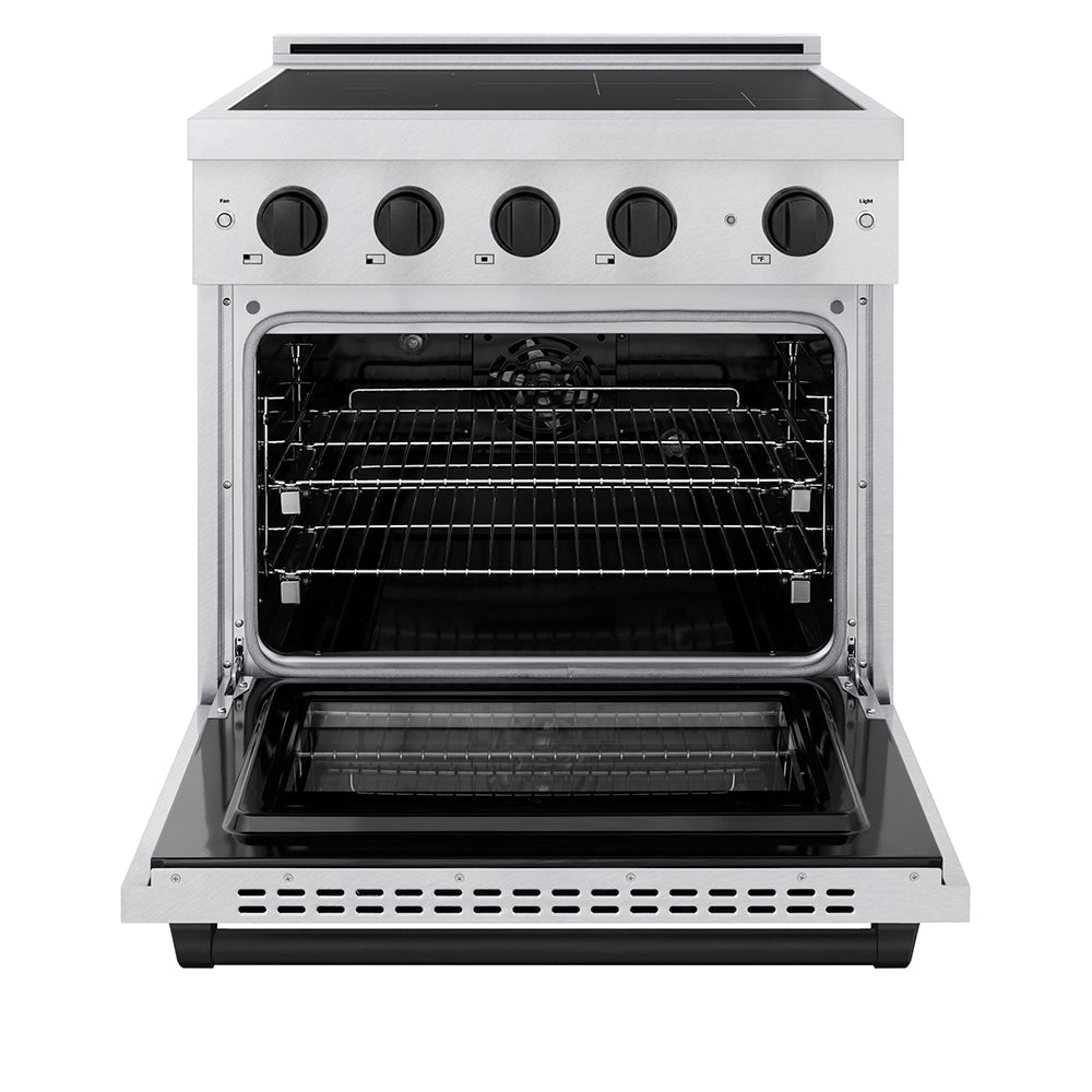 ZLINE Autograph Edition 30 in. 4.2 cu. ft. Paramount Induction Range with 4 Element Cooktop and Electric Convection Oven in Satin Stainless Steel with Matte Black Accents (SINRSZ-30-MB)