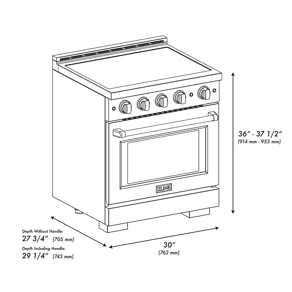 ZLINE Autograph Edition 30 in. 4.2 cu. ft. Paramount Induction Range with 4 Element Cooktop and Electric Convection Oven in Satin Stainless Steel with Matte Black Accents (SINRSZ-30-MB)