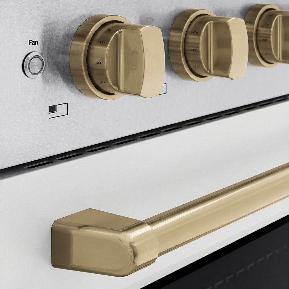 ZLINE Autograph Edition 30 in. 4.2 cu. ft. Paramount Induction Range with 4 Element Cooktop and Electric Convection Oven in Satin Stainless Steel with White Matte Door and Champagne Bronze Accents (SINRSZ-WM-30-CB)