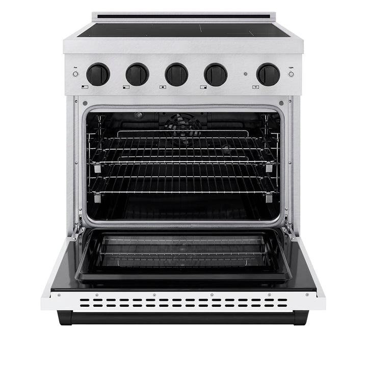 ZLINE Autograph Edition 30 in. 4.2 cu. ft. Paramount Induction Range with 4 Element Cooktop and Electric Convection Oven in Satin Stainless Steel with White Matte Door and Matte Black Accents (SINRSZ-WM-30-MB)