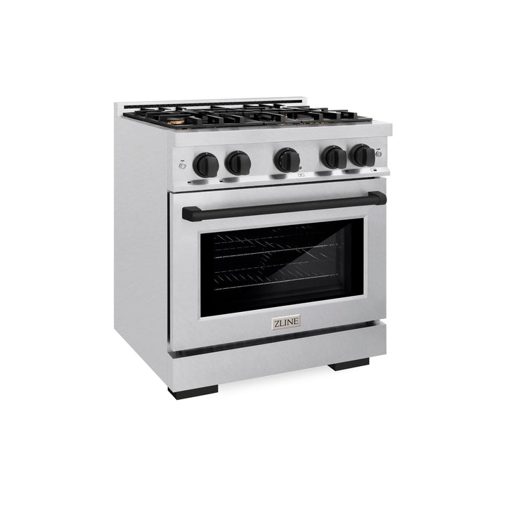 ZLINE Autograph Edition 30 in. 4.2 cu. ft. Select Dual Fuel Range with 4 Burner Gas Cooktop and Electric Convection Oven in Satin Stainless Steel with Matte Black Accents (HDRSZ-30-MB)