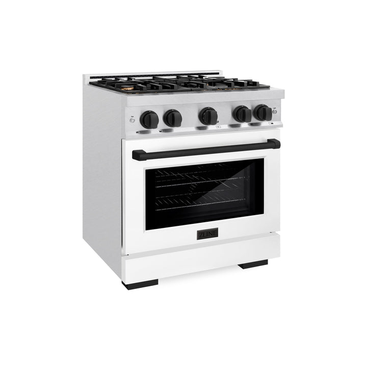 ZLINE Autograph Edition 30 in. 4.2 cu. ft. Select Gas Range with 4 Burner Cooktop and Convection Gas Oven in Satin Stainless Steel with White Matte Door and Matte Black Accents (HGRSZ-WM-30-MB)