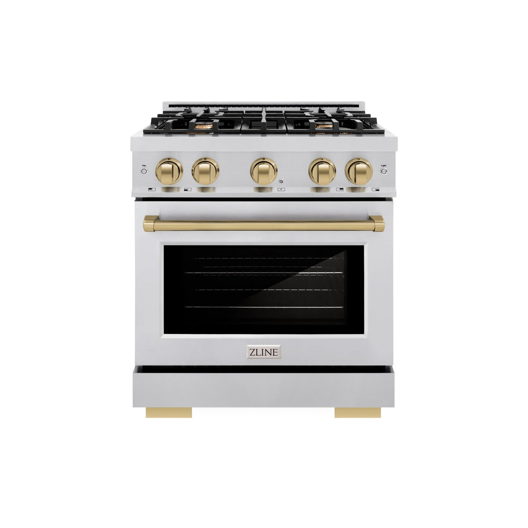 ZLINE Autograph Edition 30 in. 4.2 cu. ft. Select Gas Range with 4 Burner Cooktop and Convection Gas Oven in Stainless Steel and Champagne Bronze Accents (HGRZ-30-CB)