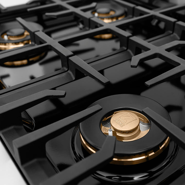 ZLINE Autograph Edition 30 in. Classic Gas Rangetop with 4 Burner DuoProâ„¢ Cooktop in Stainless Steel and Polished Gold Accents (PCRTZ-30-G)