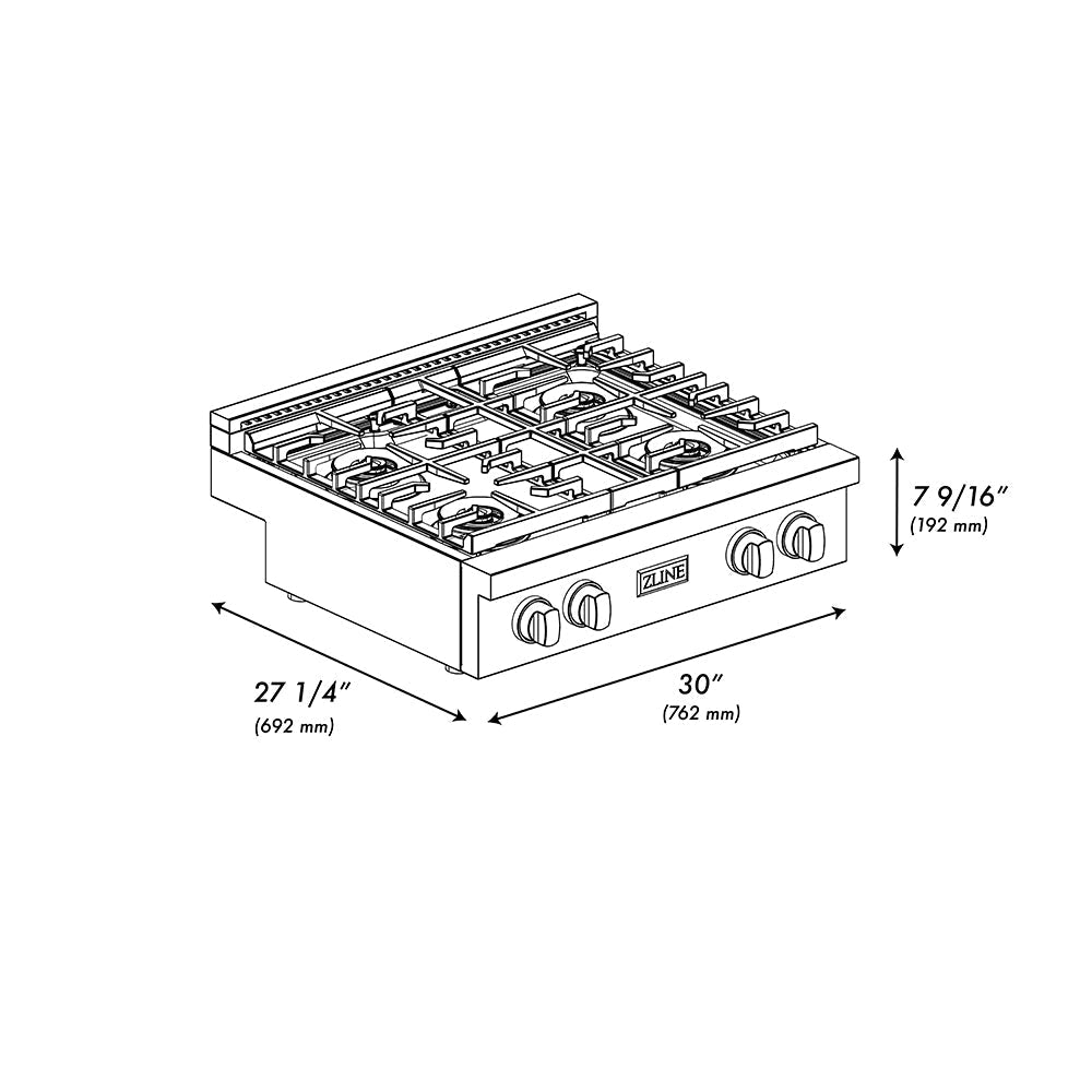 ZLINE Autograph Edition 30 in. Paramount Gas Rangetop with 4 Burner DuoProâ„¢ Cooktop in Black Stainless Steel and Champagne Bronze Accents (PSRTBZ-30-CB)