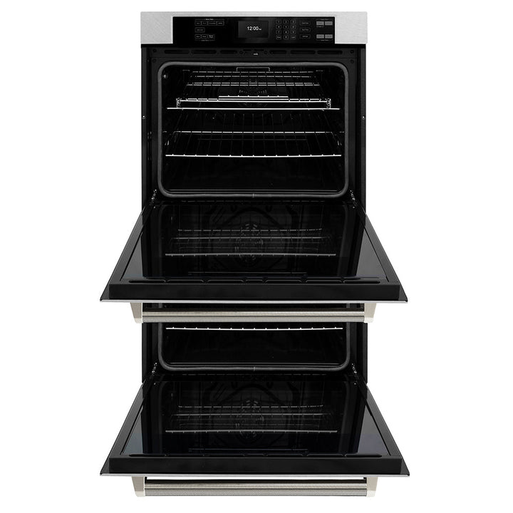 ZLINE Autograph Edition 30 in. Professional True Convection Double Wall Oven with Air Fry and Self Clean in Satin Stainless Steel with Polished Nickel Helix Handles (WADSZ-30-KPN)