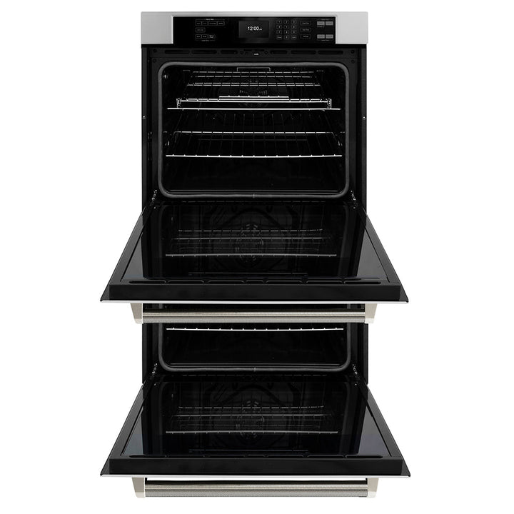 ZLINE Autograph Edition 30 in. Professional True Convection Double Wall Oven with Air Fry and Self Clean in Stainless Steel with Polished Nickel Helix Handles (WADZ-30-KPN)